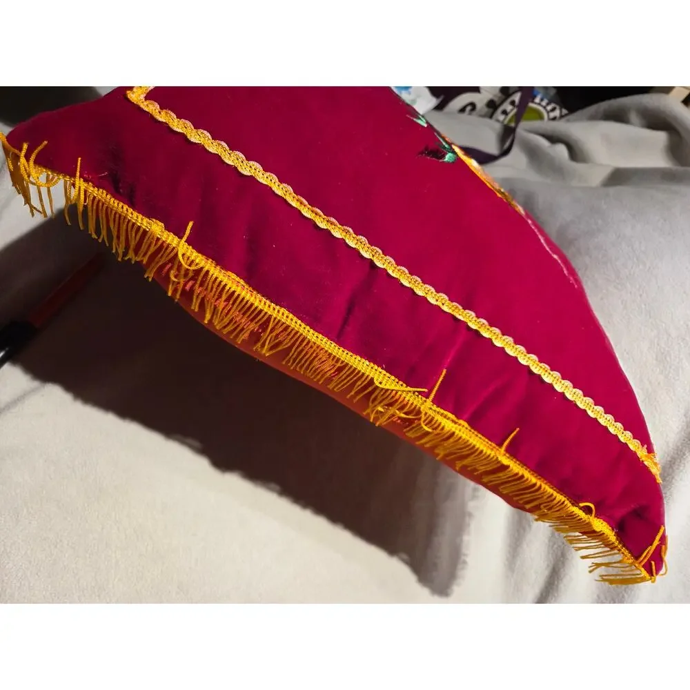 Asian Decor Embroidered Pillow Red Embroidered Tiger Fringe Silk Gold